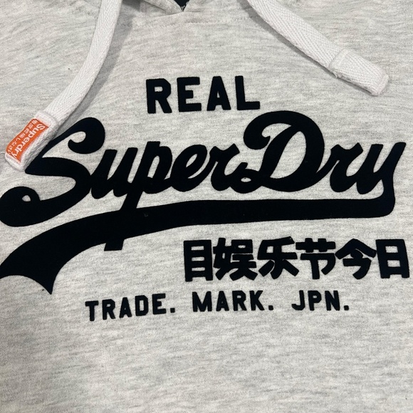 SUPERDRY Grey with Velvet Lettering Hoodie Women's Size 6 - Picture 2 of 6